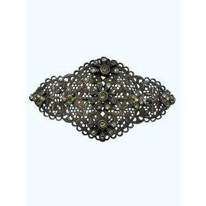 Marcasite Art Deco FiligreeBrooch w/ Rhinestones  3” x 1.5    Metal
